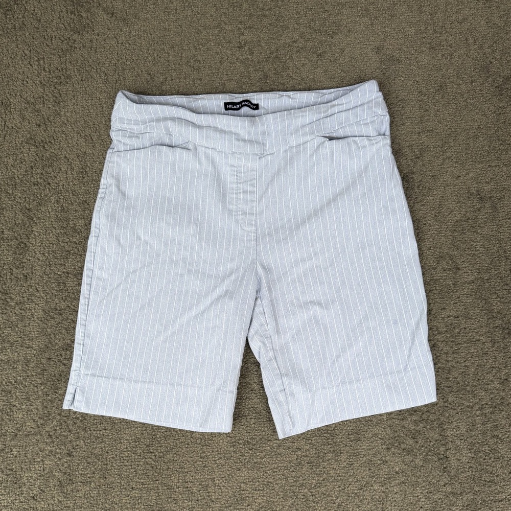 Hilary Radley Blue White Pinstripe Bermuda Shorts Womens Medium Pull On Stretch